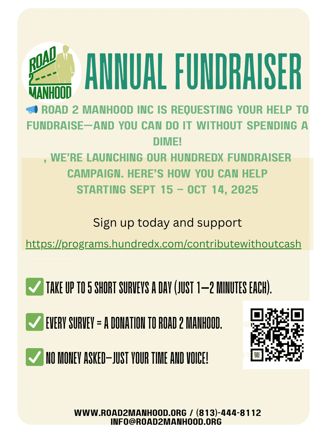 Help Road 2 Manhood Raise money without spending a DIME!